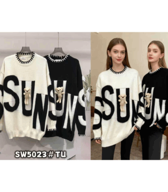 11835 9200000118359 SW5023 abbigliamento donna maglione max maglia in girocoll con scrite e orso tg.unica