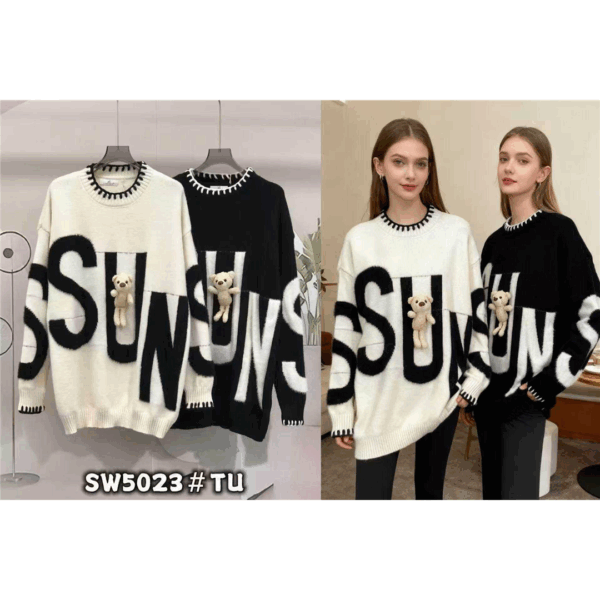 11835 9200000118359 SW5023 abbigliamento donna maglione max maglia in girocoll con scrite e orso tg.unica