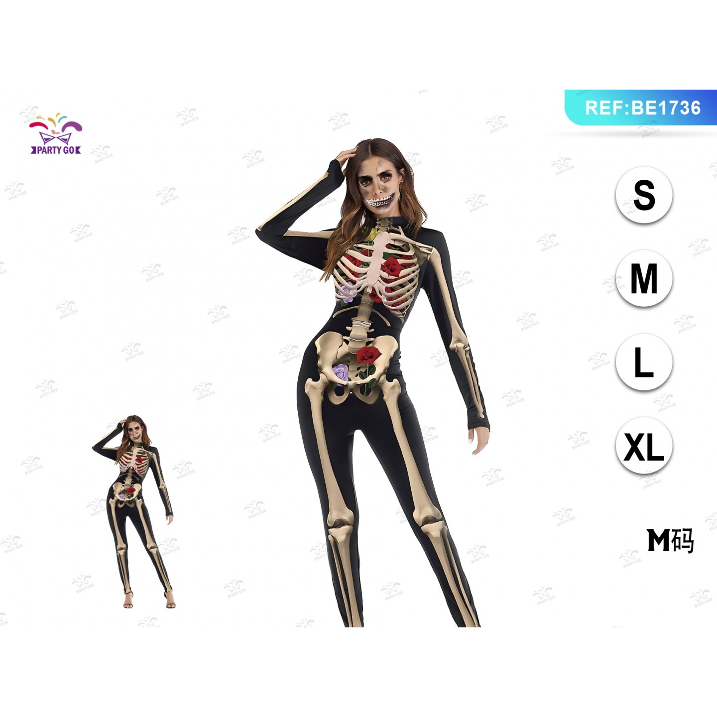 1208 8058617305362 BE1736 halloween costume donna scheletro tg.m