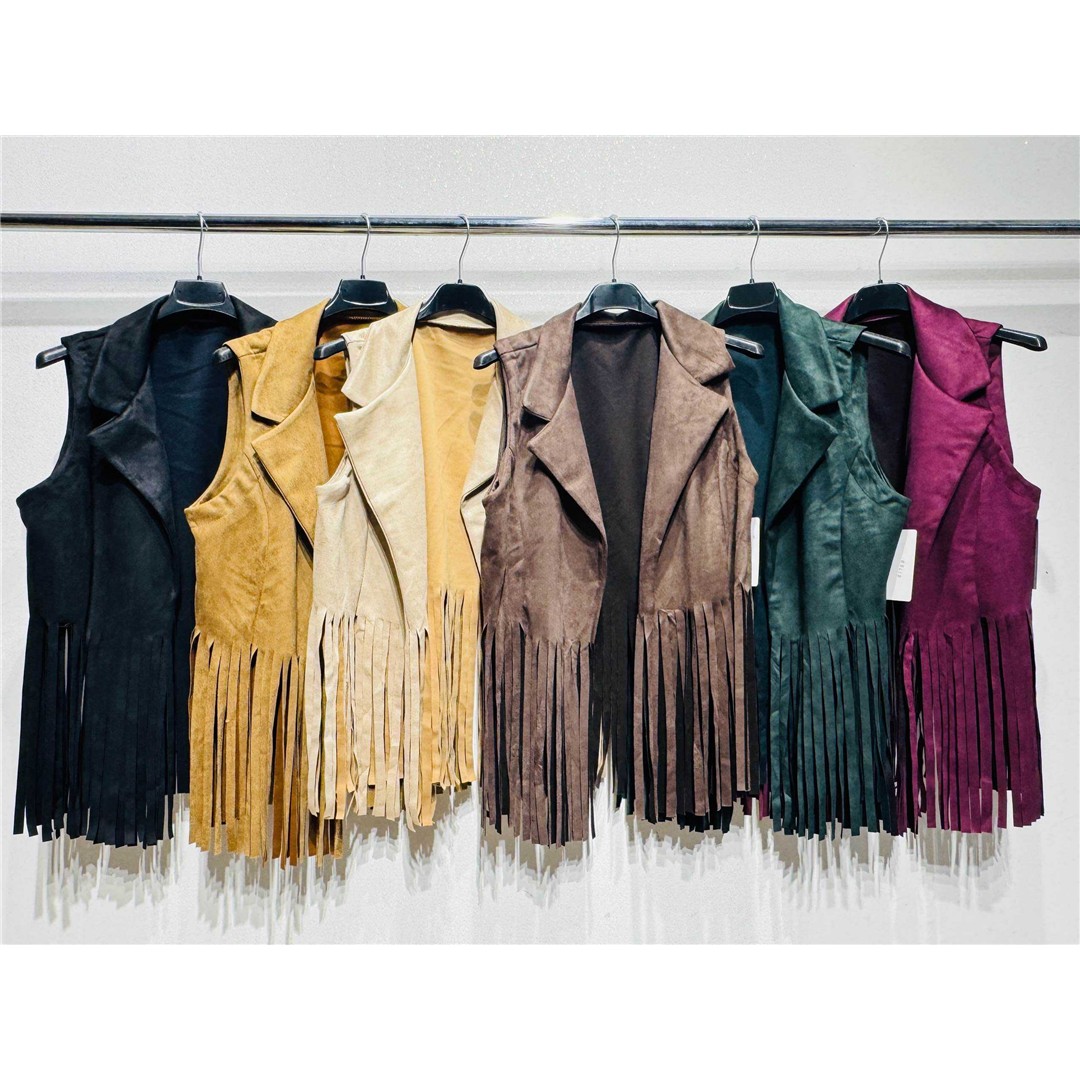 12376 9200000123766 51759 abbigliamento donna gilet di camoscio con franggie tg.unica