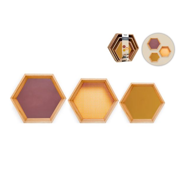 12397 3120370801810 80181 CP SET 3 MENSOLE DA PARETE ESAGONALI IN LEGNO