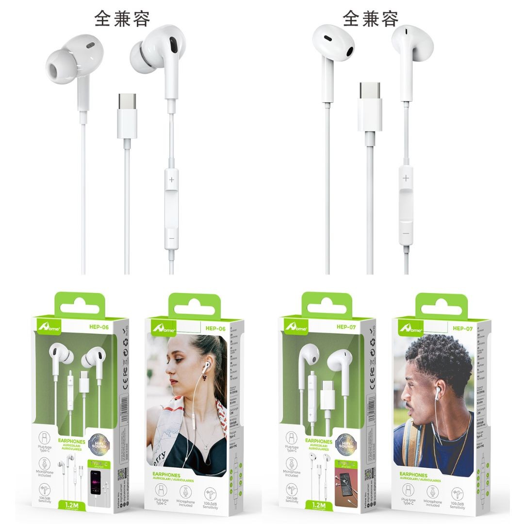 12713 8435644420266 420266-BIANCO HEP-07 auricolari a filo con microfono type-c bianco