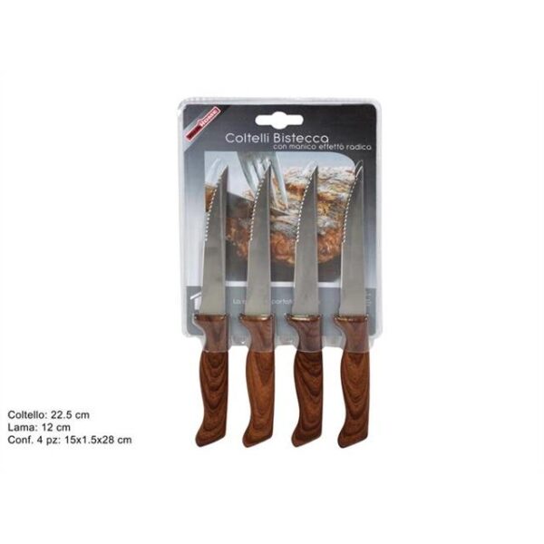 12896 8034048480618 LN001787 SET 4 COLTELLI BISTECCA 12CM CON MANICO EFFETTO RADICA