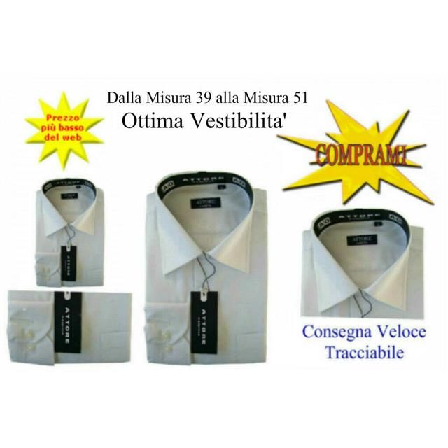 13241 9200000132416 ATTORE A001 ABBIGLIAMENTO UOMO CAMICIA CLASSICA COLLO REGOLARE MANICA LUNGA 100%COTONE ATTORE A001 BIANCO SIZE:39-51