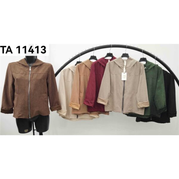 13889 9200000138890 TA11413 abbigliamento donna giacca in zip con cappuccio tg.unica