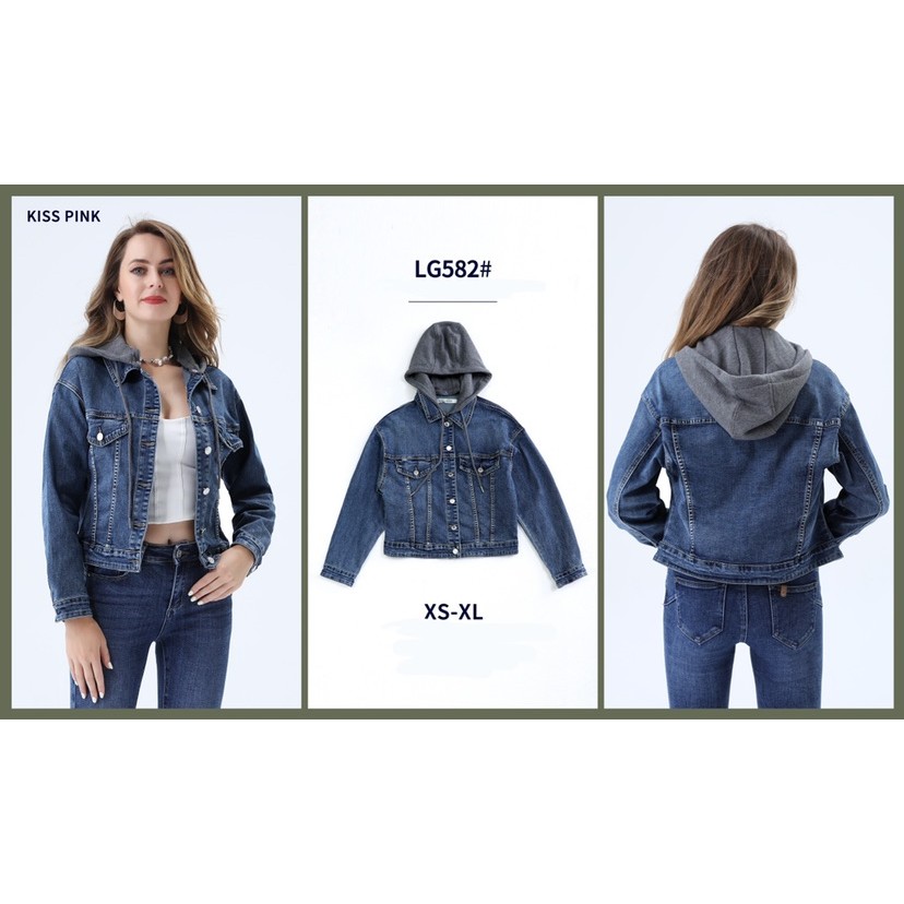 14486 8003548085166 LG582 abbigliamento donna giubbino di jeans con cappuccio in cotone size:xs-xl