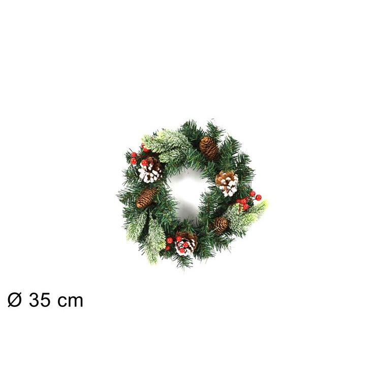 15172 8053482087849 XNA21037661 decoro natalizio per porta ghirlanda tonda 35cm con bigne e bacche