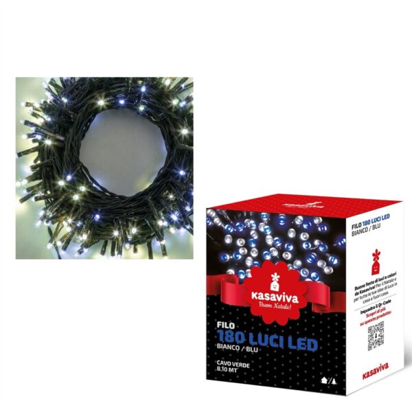 15376 8034116419632 1641963 SAIS catena led 8,10m 180 luci di natale bianco/blu outdoor&indoor con spina ip44 cavo 4m verde 8 giochi