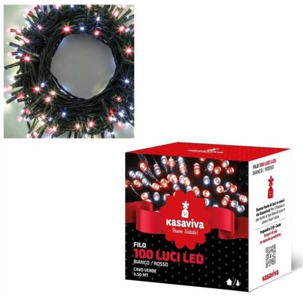 15377 8034116419595 1641959 SAIS catena led 4,5m 100 luci di natale bianco/rosso outdoor&indoor con spina ip44 cavo 4m verde 8 giochi