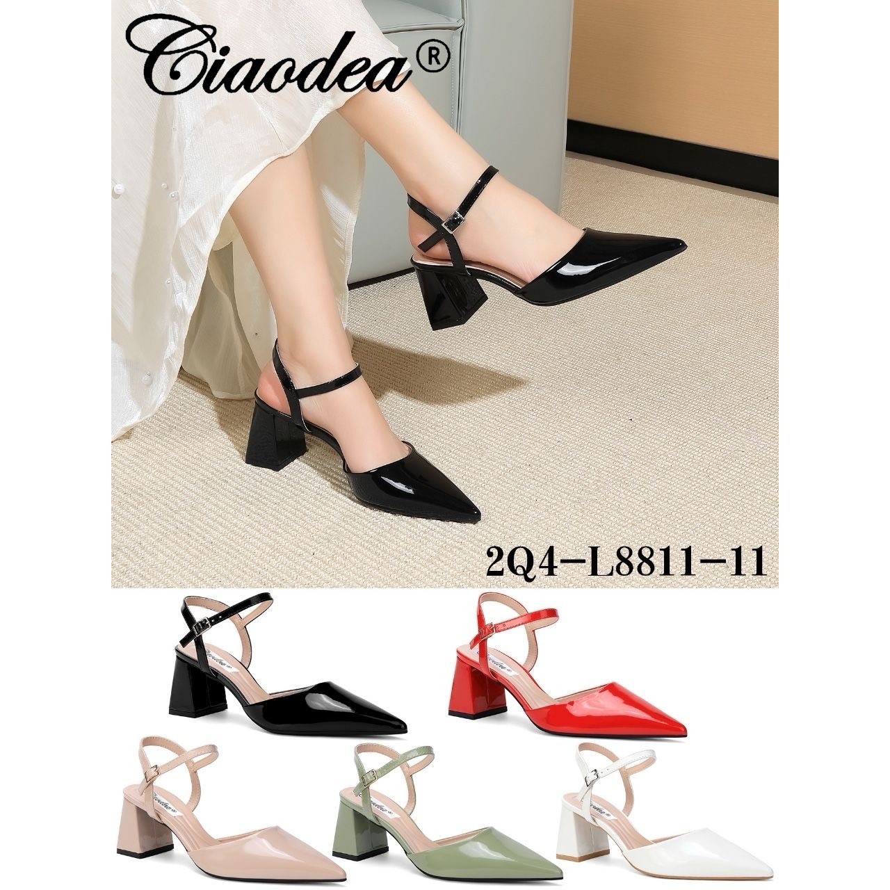 2319 8252608811119 2Q4-L8811 scarpe donna chanel a punta tacco medio largo in vernice