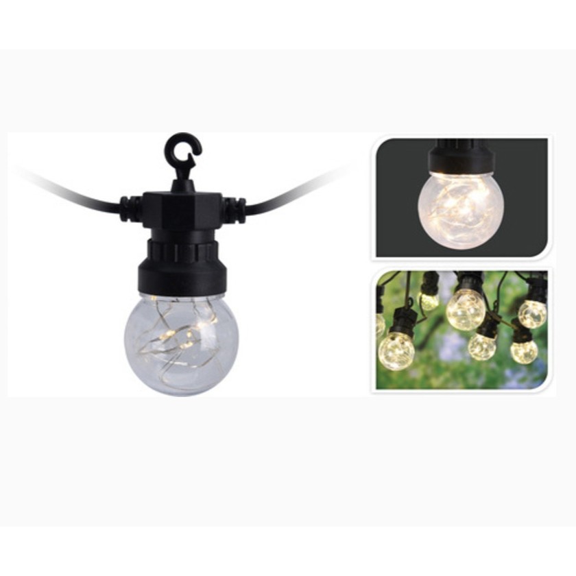 26676 8027458124609 X-VISCIO catena party 3,6m prolungabile 10 lampadine ø80mm a goccia in vetro con 10 microled &spina ip44 cavo nero 3m color bianco c.