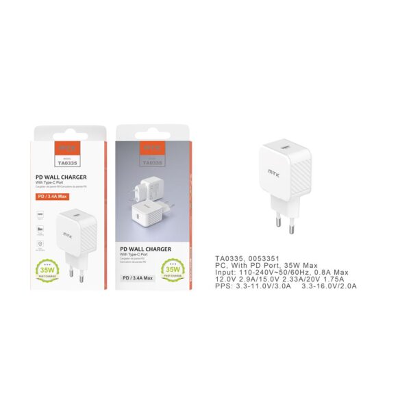26804 8435606757386 0053351 CARICATORE PER CELLULARE 220V INGRESSO PD TYPR-C 35W 3.4A