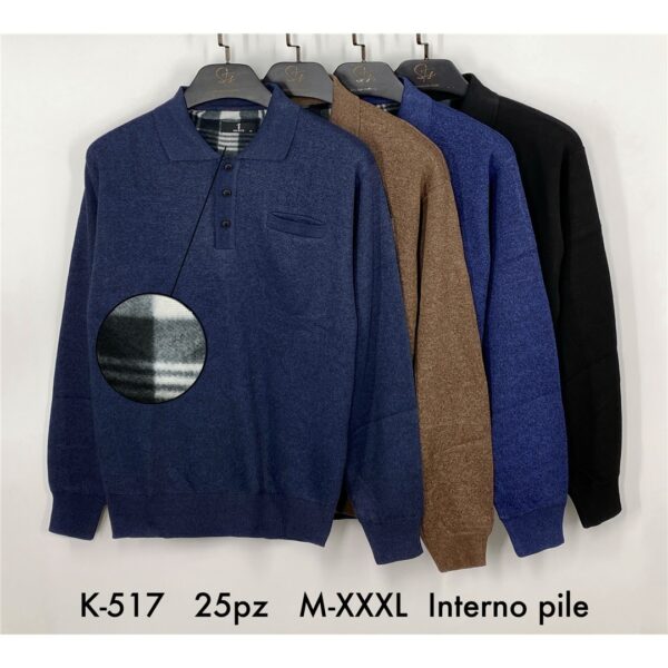 27266 9200000272662 K-517 abbigliamento uomo maglione in pile collo polo con teschino size:m-xxxl