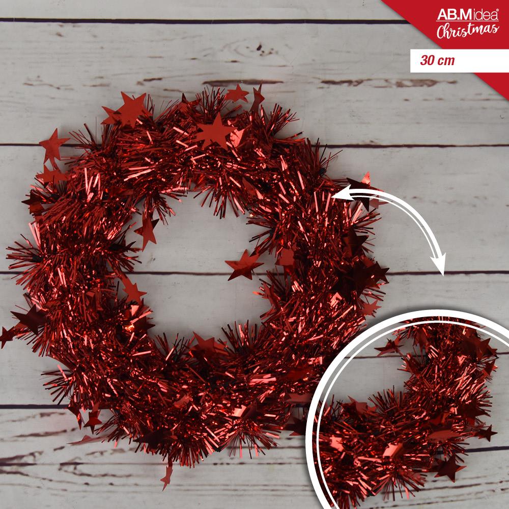 28259 8055711609174 HX977657 DECORO NATALIZIO PER PORTA GHIRLANDA ROTONDA Ø30CM CON STELLINE ROSSA