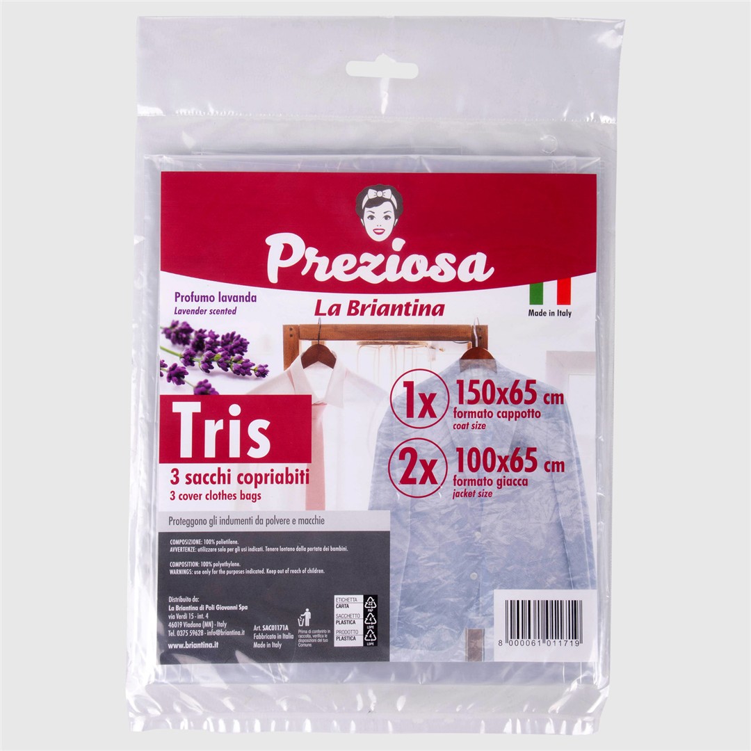 28375 8000061011719 SAC01171A copriabiti trasparente tris 2pz 65x100cm 1pz 65x165cm
