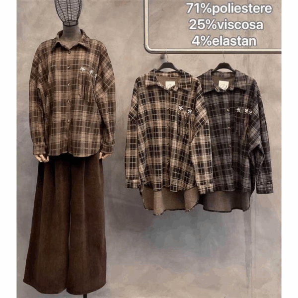 29074 8008240955007 7814-S65 abbigliamento donna camicia in quadrattini dietro con fangia tg.comoda