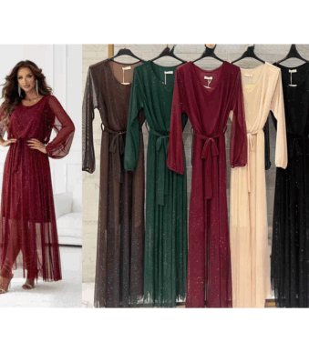 30811 9200000308118 21807 abbigliamento donna vestito lungo in velato tg.unica