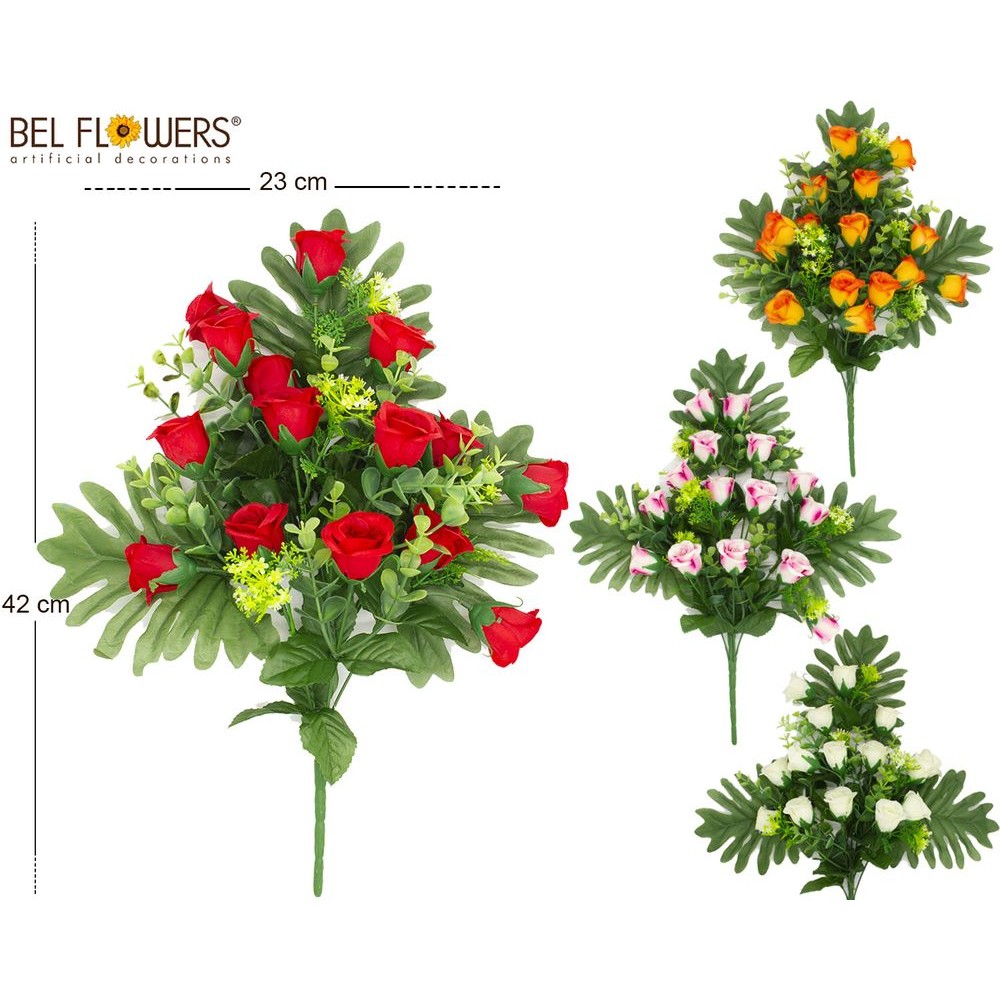 31087 8050260006993 BFLU015-00699 fiore mazzo frontale medio h42ø23cm roselline aperte