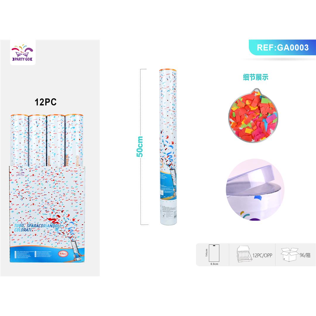 33348 8058617617038 GA0003 TUBO SPARA CORIANDOLI COLORATI 50CM