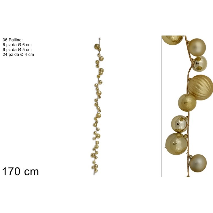 33750 8053482244228 44228 ghirlanda natalizia 36 palline oro 170cm