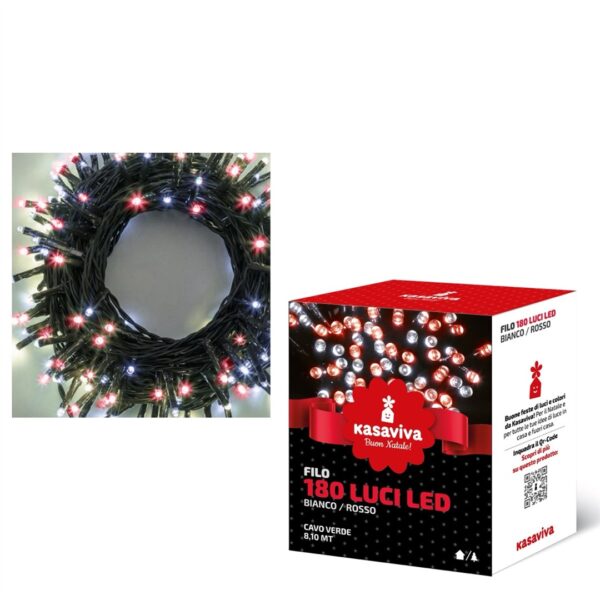 33759 8034116419656 1641965 SAIS catena led 8,10m 180 luci di natale bianco/rosso outdoor&indoor con spina ip44 cavo 4m verde 8 giochi
