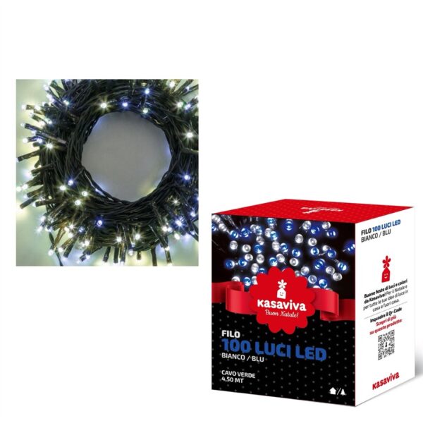 33760 8034116419571 1641957 SAIS catena led 4,5m 100 luci di natale bianco/blu outdoor&indoor con spina ip44 cavo 4m verde 8 giochi