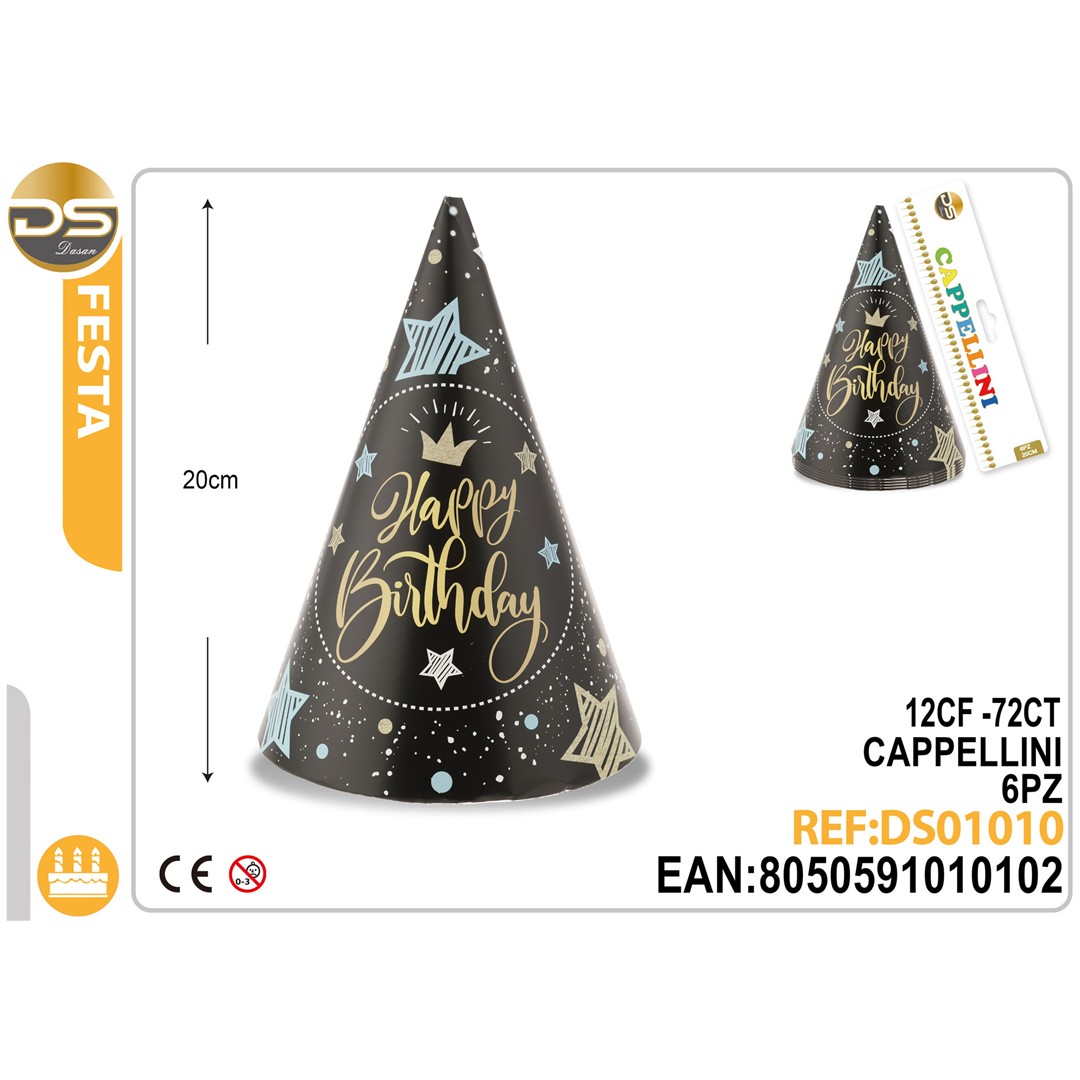 34017 8050591010102 DS01010 cappellino happy birthday azzurro 6pz