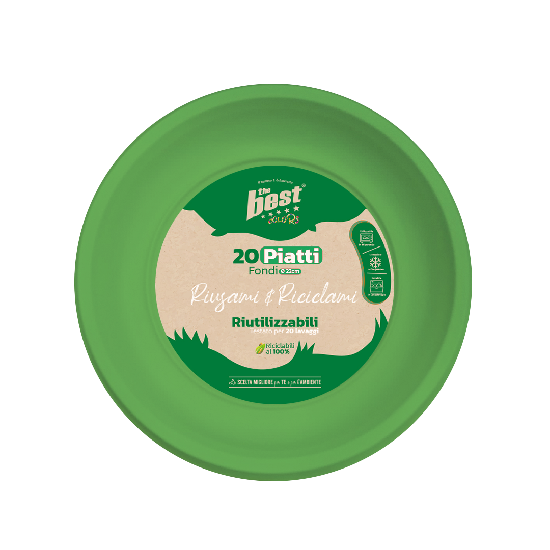 34294 8053670580657 BEST 117/8 coord. verde piatti fondi riciclabili 20pz ø22cm
