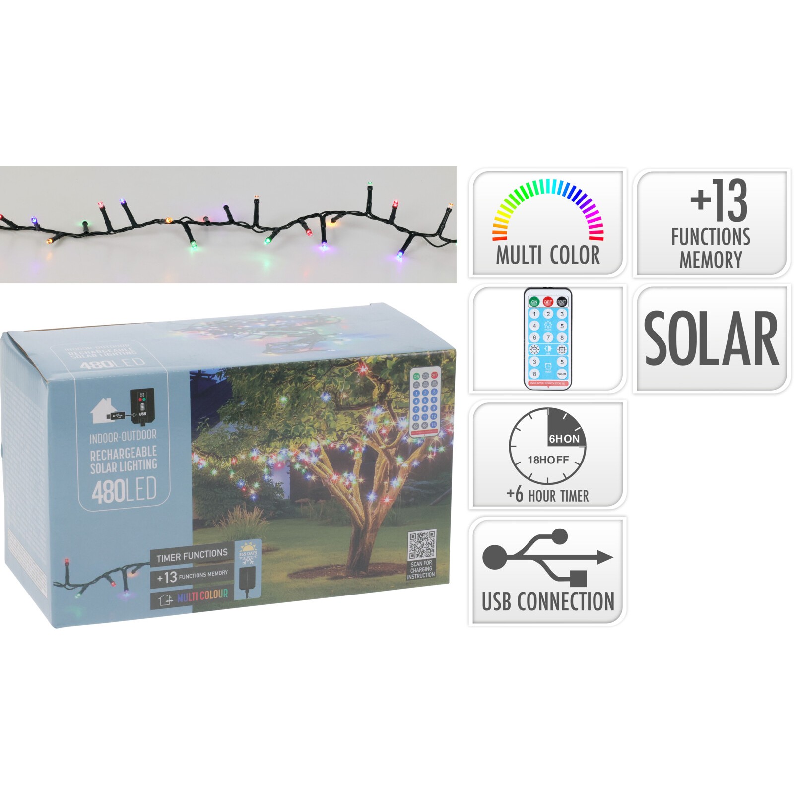 34690 8721037211666 AEX100210 catena aex luci di natale energia solare 4800 led cavo verde 21,55m con cavo 3m multicolor con telecomando