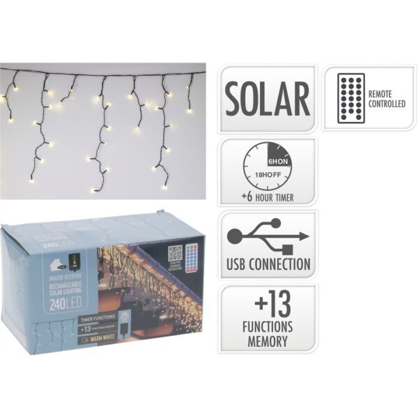 35191 8721037214384 AEX100050 tenda aex energia solare 240 led cavo verde l780cm con cavo 3m bianco freddo con telecomando