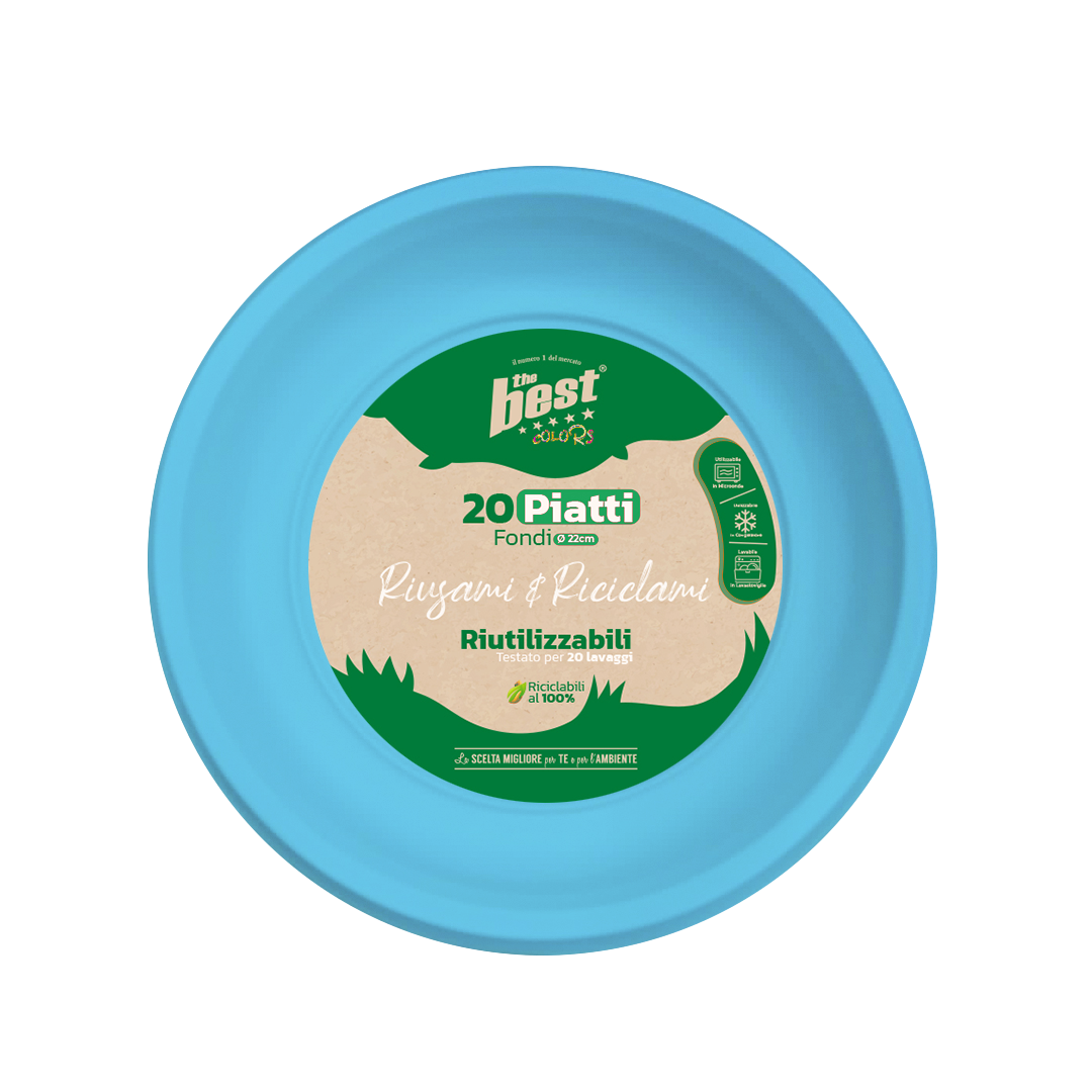 35352 8053670580596 BEST 111/8 coord. azzurro piatti riciclabili fondi 20pz ø22cm