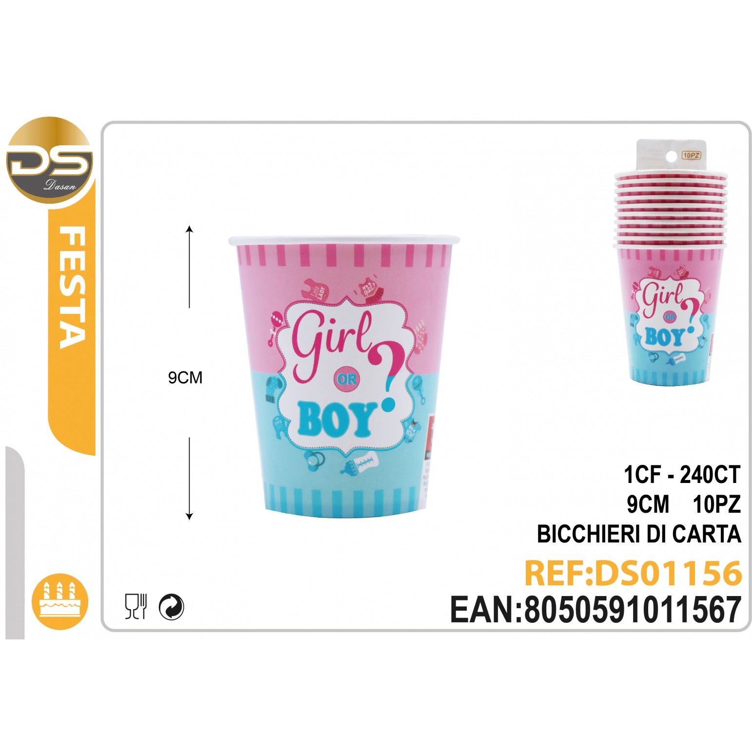 35846 8050591011567 DS01156 set 10pz bicchieri girl or boy