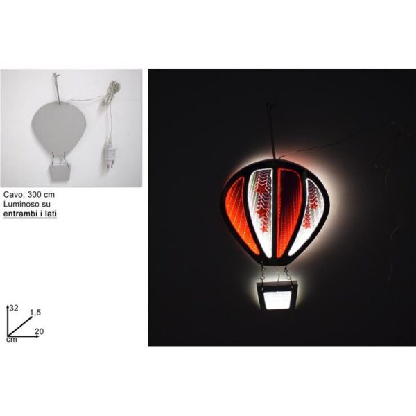 36390 8053482127552 CA013193B luci di natale a led effetto 3d a specchio sui due latiin fibra ottica da interno mongolfiera ø32cm con base d’appoggio