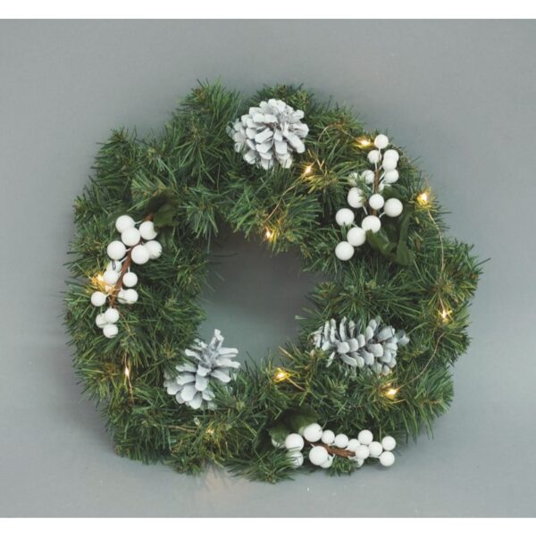 39375 8019959476165 AP-47616 decoro natalizio per porta ghirlanda rami e palline ø35cm con luci bianco