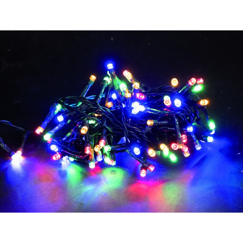 39568 8019959805729 EL-73843C ►catena led 25m 500 luci di natale multicolor da esterno con spina ip44 cavo 5m verde 8 giochi