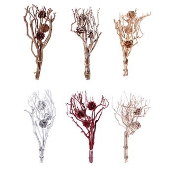 39569 8057586076525 107652 STAR addobbo fiore natalizio ramoscello in bamboo con pigne 42cm