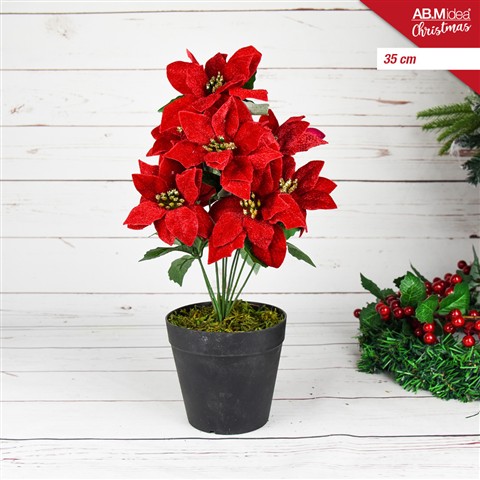 39730 8050767664221 HX960011 addobbo fiore natalizio poinsettia con vaso h35cm rosso
