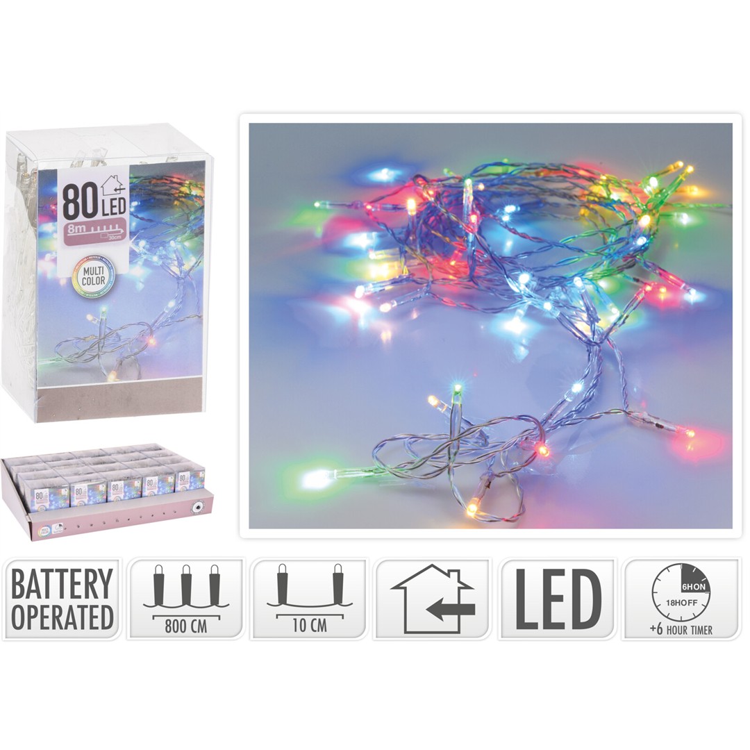 39806 8719202599589 AX9800780 catena led a batteria da interno 800cm multicolor 80 luci di natale cavo bianco ip20