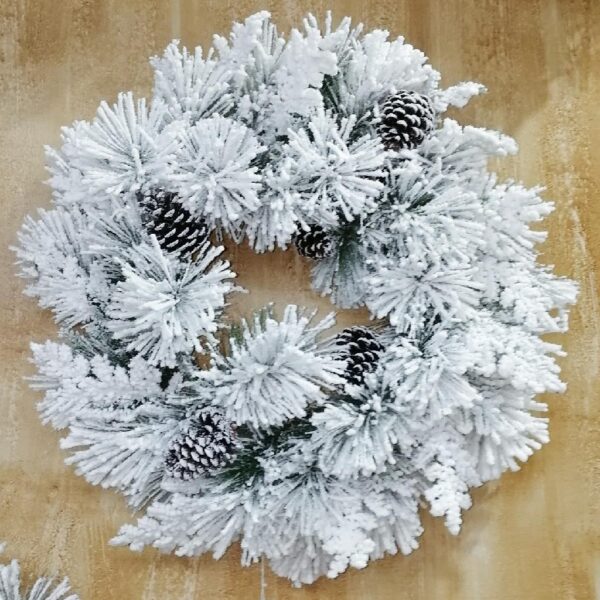 39925 8056001065816 65816 MERCURY decoro natalizio per porta ghirlanda innevata chamonix ø60cm con pigne