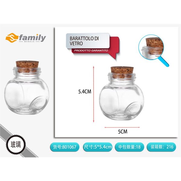 41055 8050238010670 801067 MI BOTTIGLIA IN VETRO CON TAPPO IN SUGHERO Ø5 X H5,4CM