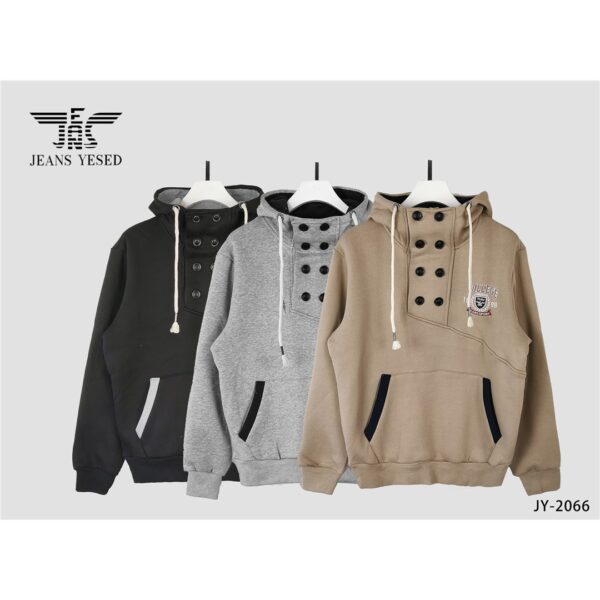 4129 9200000041299 JY2066 abbigliamento uomo felpa con cappuccio tasca a marsupio e 8 bottoni sul petto size: m-xxxl