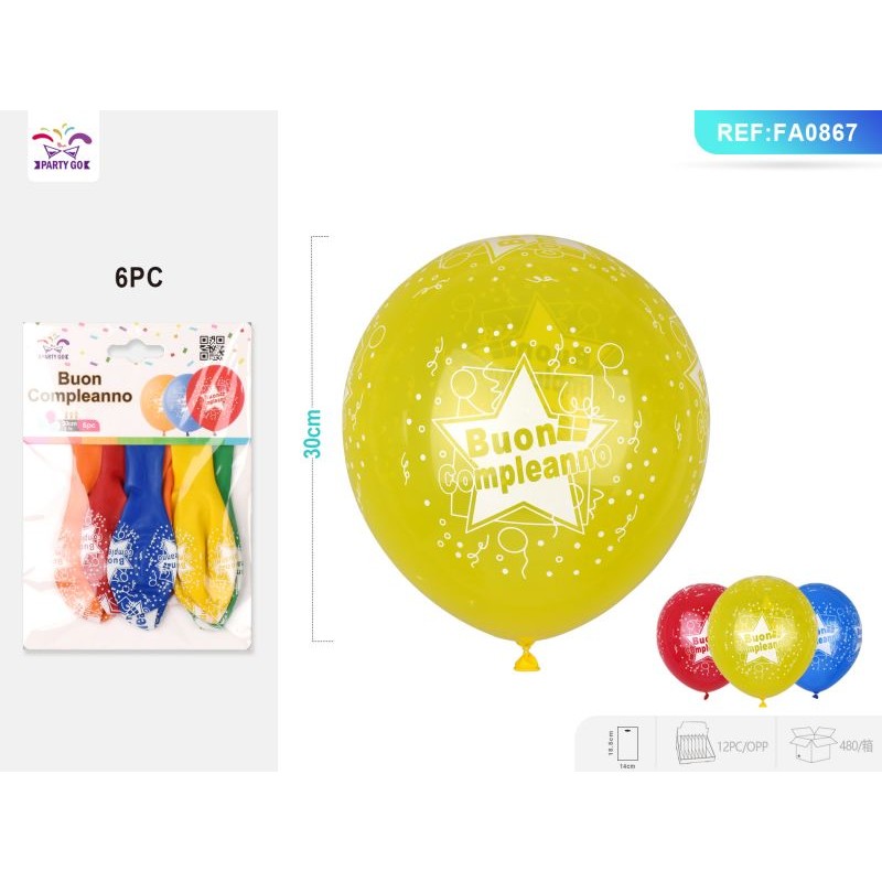 41634 8058617612675 FA0867 palloncini buon compleanno 6pz 30cm
