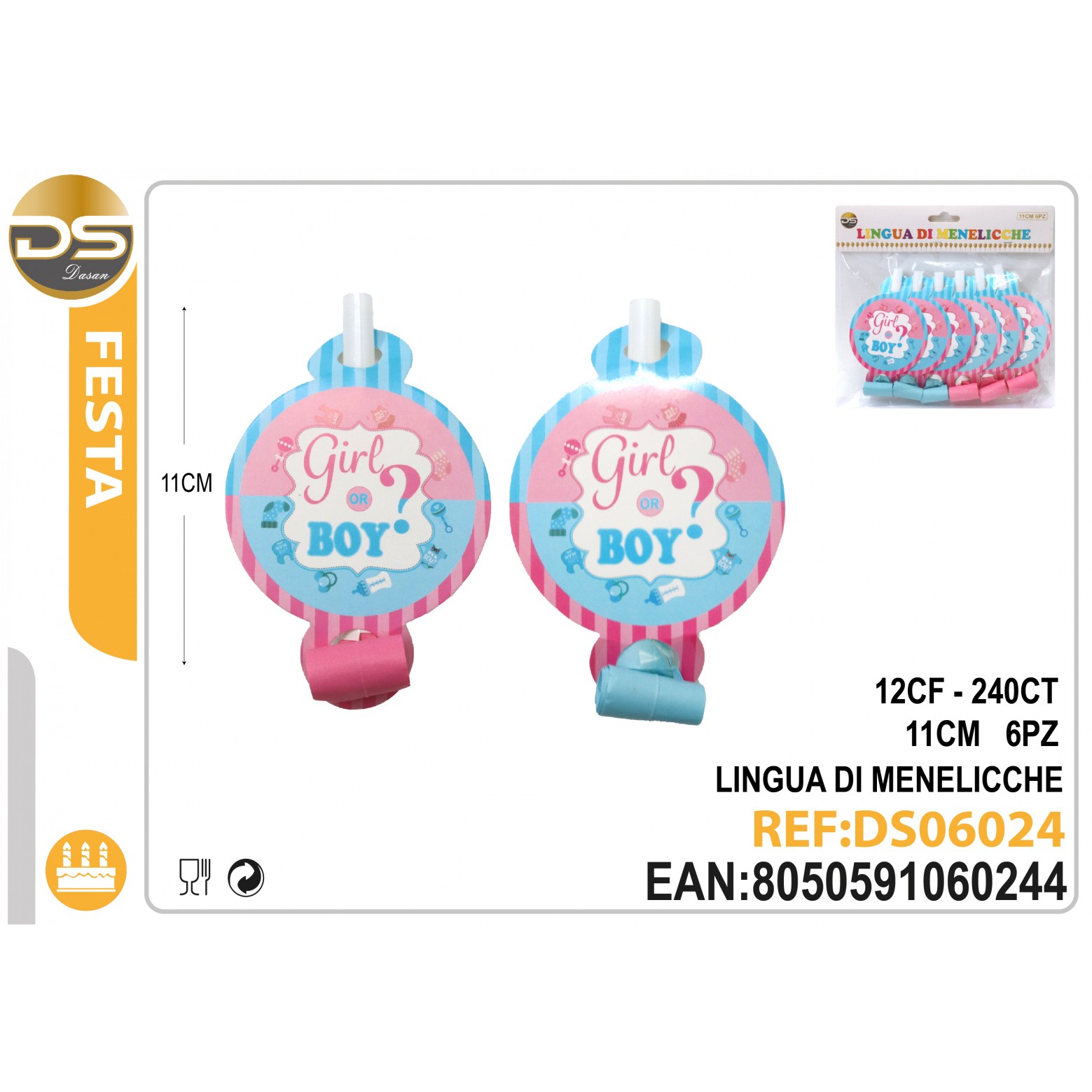 41655 8050591060244 DS06024 set 6pz trombette girl or boy