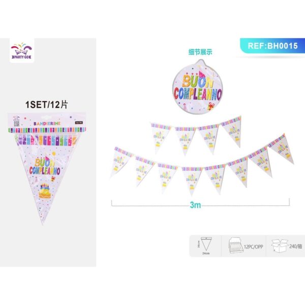 41676 8058617527658 BH0015 banner bandierine 3mt buon compleanno