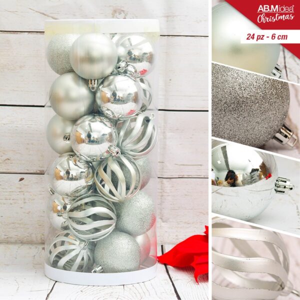 43273 8055710031365 HX968916 palline di natale 4dec in box ø60mm 24 sfere silver