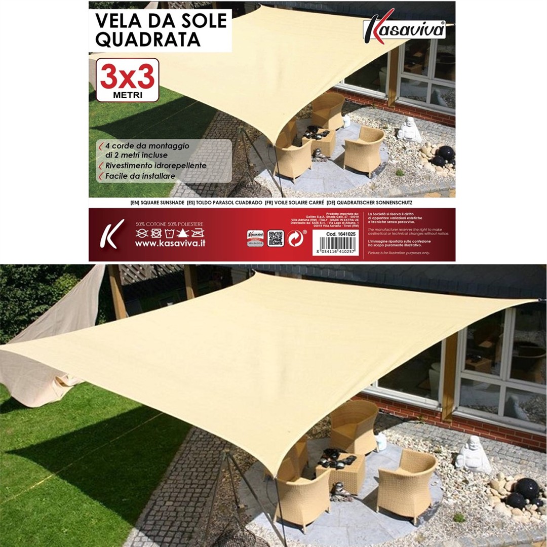 43598 8034116410257 1641025 SAIS vela parasole quadrata idrorepellente mt. 3 x 3 ecru
