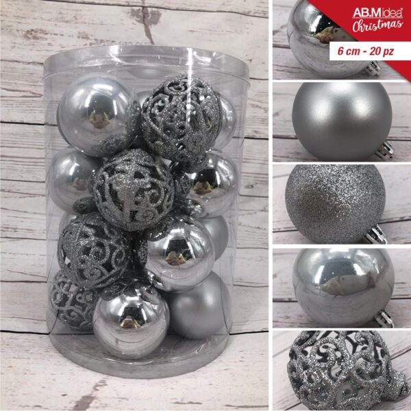 43821 8055712008082 HX975240 palline di natale 4dec in box ø60mm 20 sfere argento