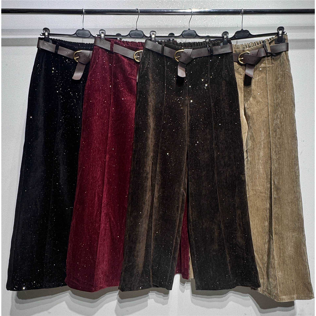 44404 9200000444045 KK12152 abbigliamento donna pantaloni abbinabile di cinilia con brillanti a pallazzo tg.unica