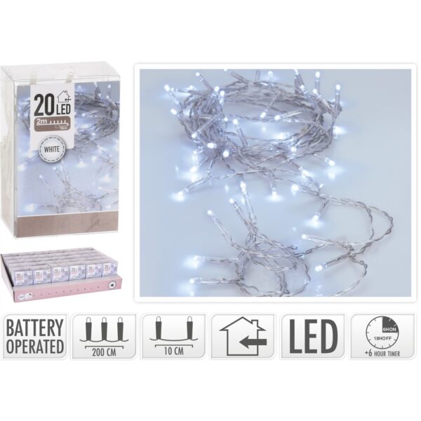44709 8719202599633 AX9800520 catena led a batteria da interno 200cm bianco freddo 20 luci di natale cavo bianco ip20