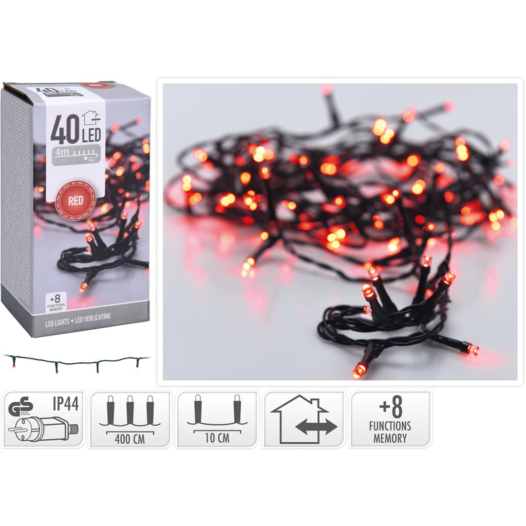 44744 8719202259780 AX8406500 catena led ax84 4m 40 luci di natale rosso outdoor&indoor con spina ip44 cavo 5m verde 8 giochi
